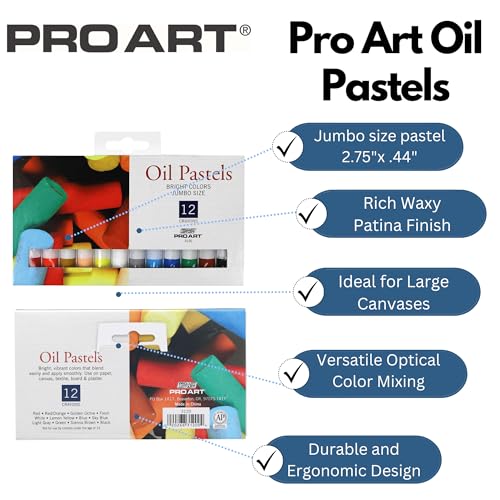 Pro Art Oil Pastel, 12 Color Jumbo Set, Assorted - Image 2