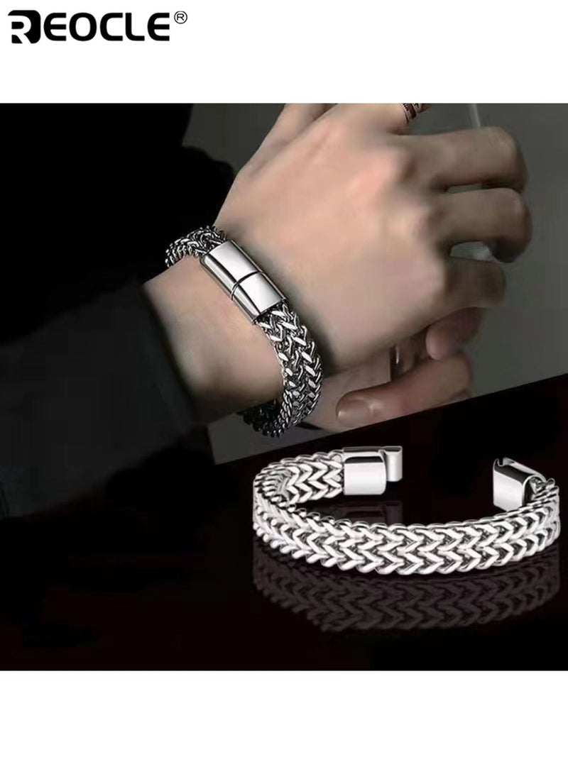 ريوكل سوار رجالي من الفولاذ المقاوم للصدأ سلسلة مربعة قابلة للانعكاس مع مشبك مغناطيسي متين أنيق مريح للارتداء مناسب للاستخدام اليومي للحفلات مناسبات غير رسمية مثالية للهدايا للرجال للرجال للبالغين - Image 2
