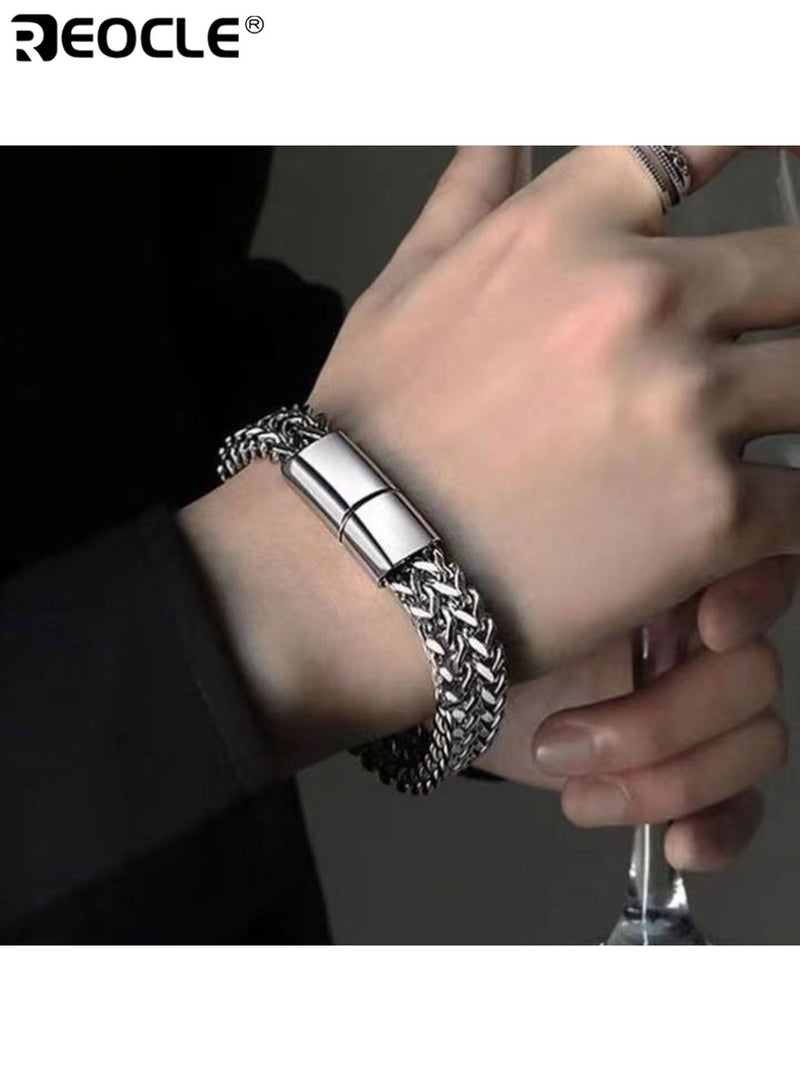 ريوكل سوار رجالي من الفولاذ المقاوم للصدأ سلسلة مربعة قابلة للانعكاس مع مشبك مغناطيسي متين أنيق مريح للارتداء مناسب للاستخدام اليومي للحفلات مناسبات غير رسمية مثالية للهدايا للرجال للرجال للبالغين - Image 5