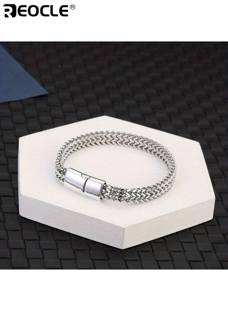 ريوكل سوار رجالي من الفولاذ المقاوم للصدأ سلسلة مربعة قابلة للانعكاس مع مشبك مغناطيسي متين أنيق مريح للارتداء مناسب للاستخدام اليومي للحفلات مناسبات غير رسمية مثالية للهدايا للرجال للرجال للبالغين - Image 4