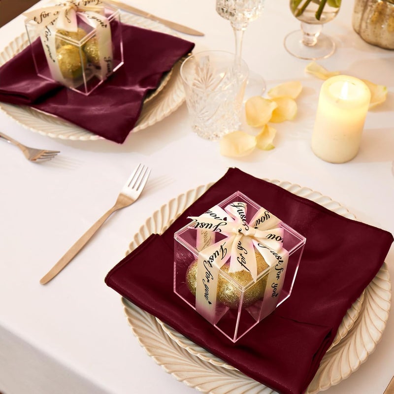 Cobedzy 12 Pack Satin Table Cloth Napkins 17x17 Inch Burgundy Silky Wedding Napkins Cloth Washable Luxury Dining Table Cloth Napkins Set for Birthday Holiday Party Dinner Restaurant - Image 2