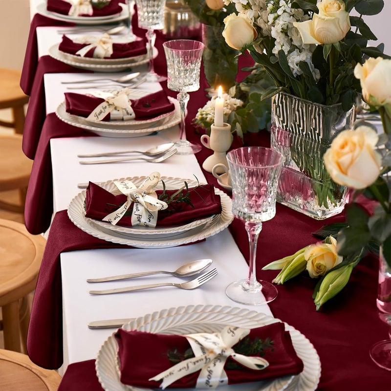 Cobedzy 12 Pack Satin Table Cloth Napkins 17x17 Inch Burgundy Silky Wedding Napkins Cloth Washable Luxury Dining Table Cloth Napkins Set for Birthday Holiday Party Dinner Restaurant - Image 3