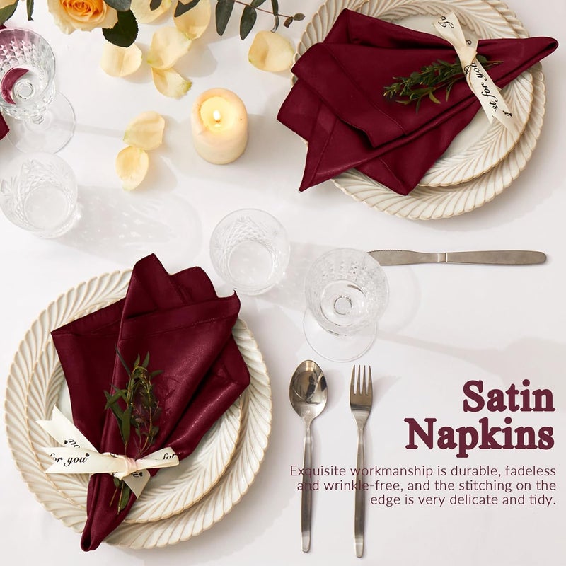 Cobedzy 12 Pack Satin Table Cloth Napkins 17x17 Inch Burgundy Silky Wedding Napkins Cloth Washable Luxury Dining Table Cloth Napkins Set for Birthday Holiday Party Dinner Restaurant - Image 4