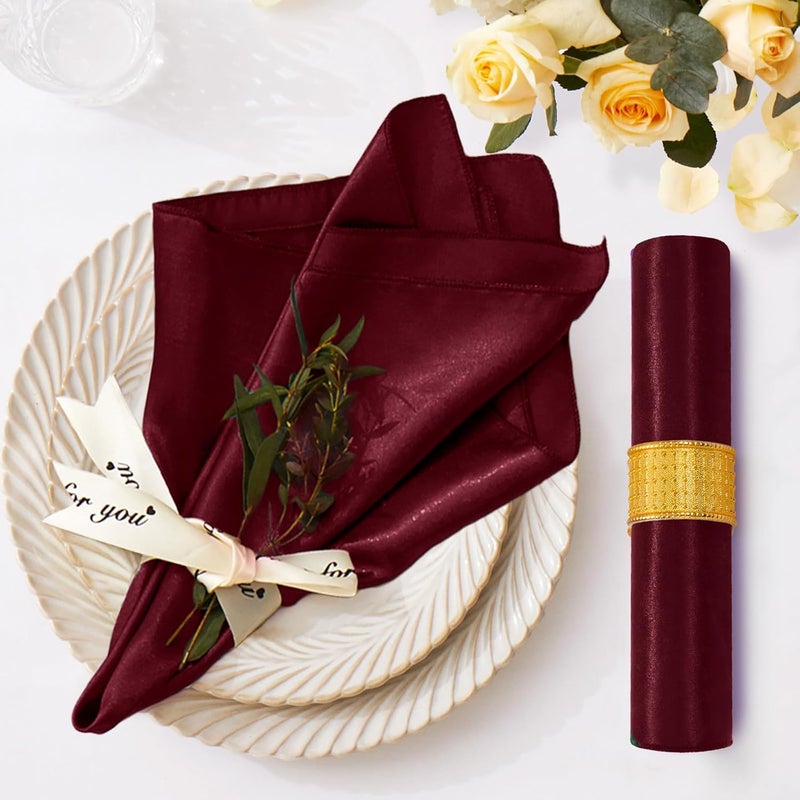 Cobedzy 12 Pack Satin Table Cloth Napkins 17x17 Inch Burgundy Silky Wedding Napkins Cloth Washable Luxury Dining Table Cloth Napkins Set for Birthday Holiday Party Dinner Restaurant - Image 5