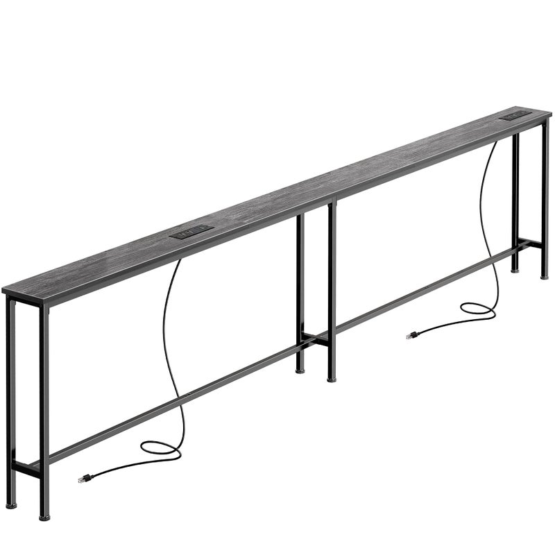 SUPERJARE 102 Inch Sofa Table with 2 Power Outlets and USB-C Ports, 5.9 Inch Narrow Console Table with Storage, Extra-Long, for Entryway Hallway Couch Behind Sofa, Small Spaces, Living Room, Grey - Image 1