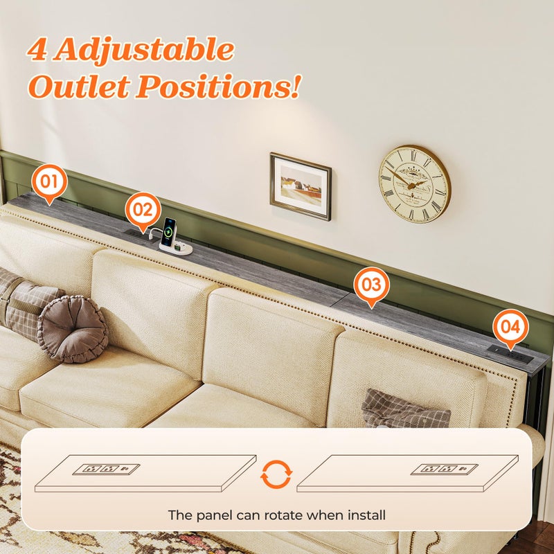 SUPERJARE 102 Inch Sofa Table with 2 Power Outlets and USB-C Ports, 5.9 Inch Narrow Console Table with Storage, Extra-Long, for Entryway Hallway Couch Behind Sofa, Small Spaces, Living Room, Grey - Image 5