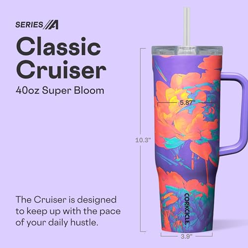 Corkcicle Cruiser Insulated Tumbler Keeps Drinks Cold 20 Hours TripleInsulated Stainless Steel SpillProof Lid Summer Drinkware Gift Keeps Drinks Ice Cold 40 oz Super Bloom - Image 3