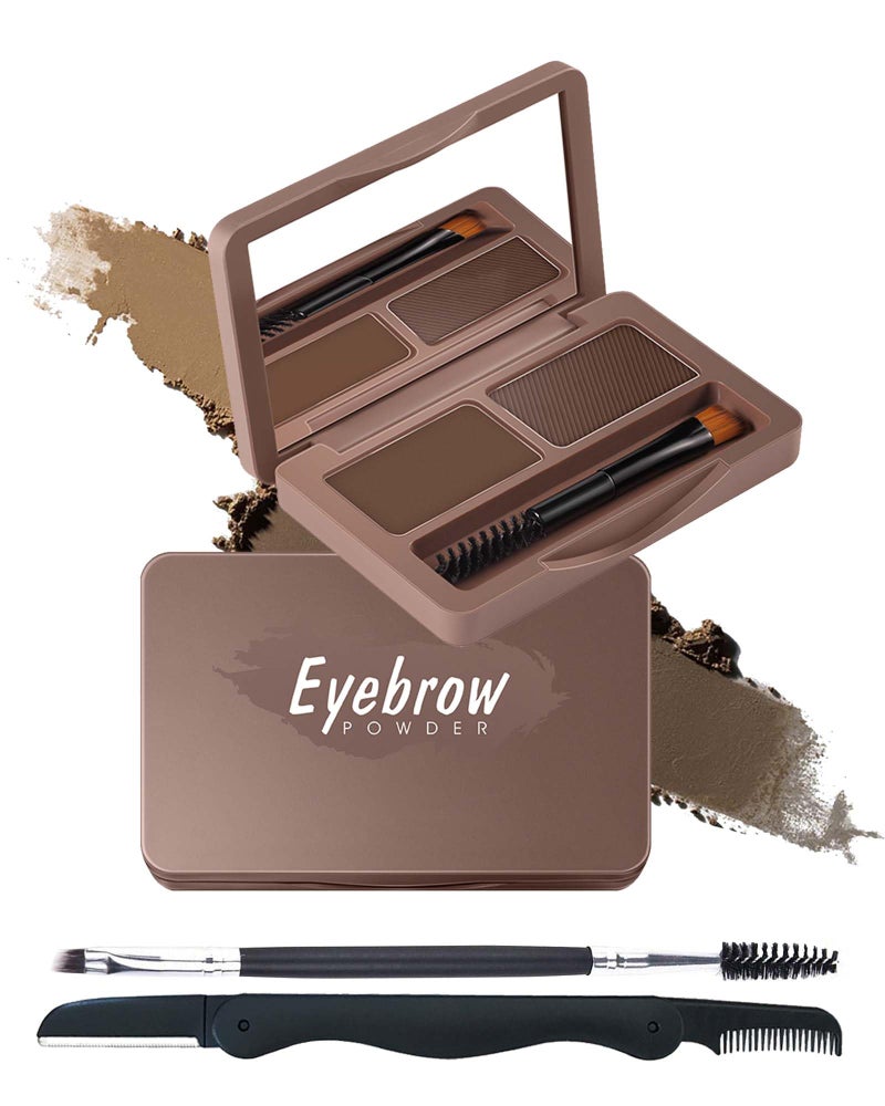 LYSdefeu Eyebrow Powder Kit-2 Colors Soft Eye Brow Tinted Powder Palette, Waterproof & Long Lasting Dark/Light Brown Brow Filler, Professional Eyebrow Contour Makeup for Women with Mirror Brow Brush & Razor-1# - Image 1