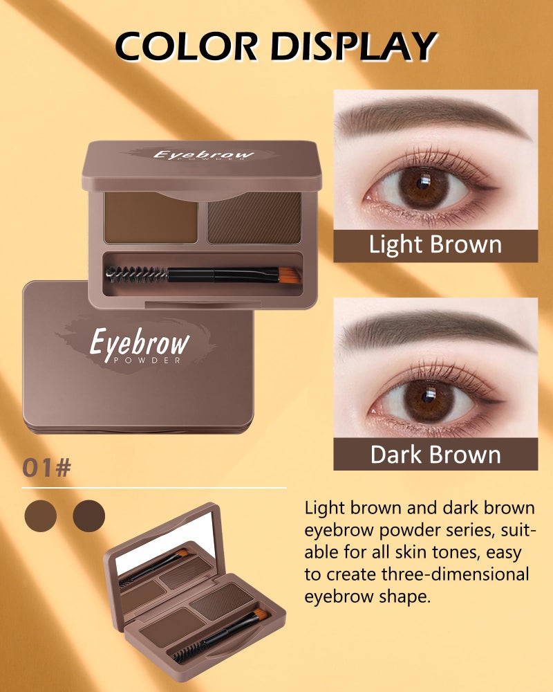 LYSdefeu Eyebrow Powder Kit-2 Colors Soft Eye Brow Tinted Powder Palette, Waterproof & Long Lasting Dark/Light Brown Brow Filler, Professional Eyebrow Contour Makeup for Women with Mirror Brow Brush & Razor-1# - Image 2