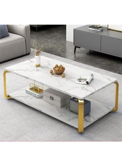 NKX White Marble finish with Gold frame Top 2 Tier Modern Living Room Home Sofa Table  - Image 1
