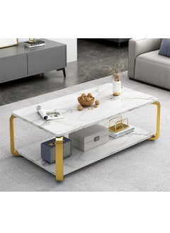 NKX White Marble finish with Gold frame Top 2 Tier Modern Living Room Home Sofa Table  - Image 2