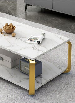 NKX White Marble finish with Gold frame Top 2 Tier Modern Living Room Home Sofa Table  - Image 3