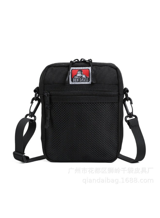 Ben Davis Trendy workwear style black crossbody bag with adjustable wide shoulder strap, perfect for outdoor travel, carrying your ID and phone. - Image 2