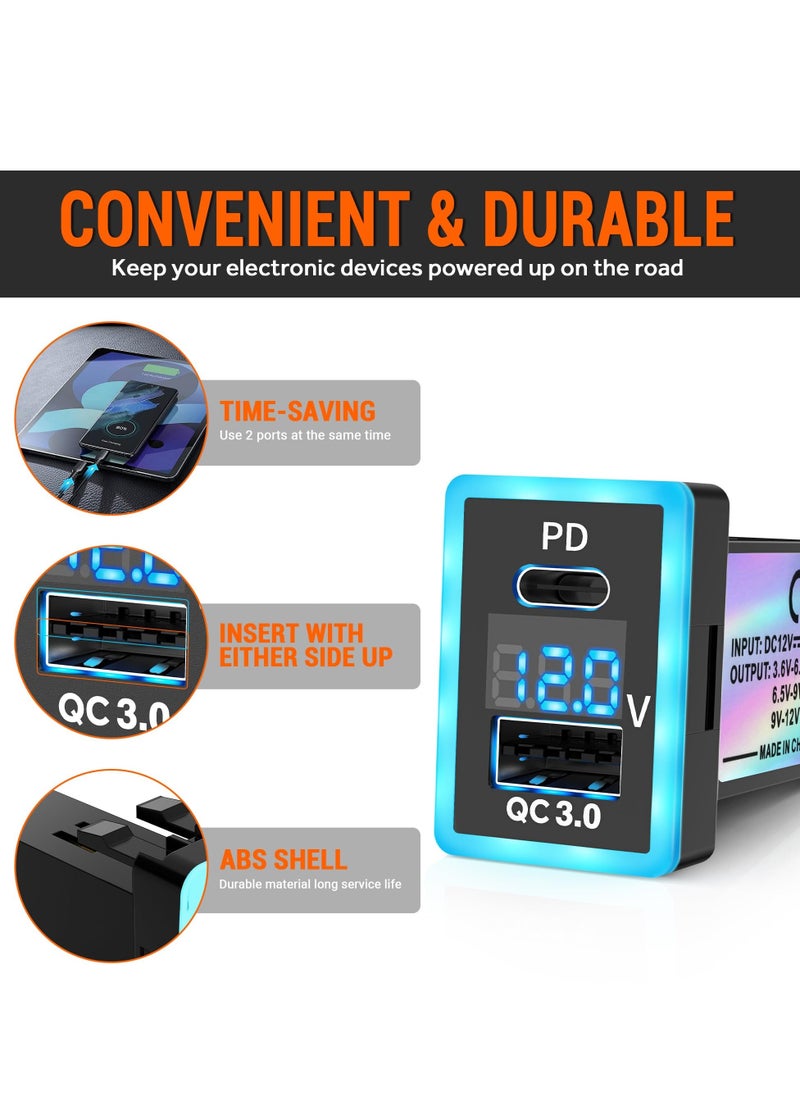 Generic - PD+QC3.0 Dual USB Car Charger Fit for Toyota, Type C USB Port Socket Fast Charging with LED Voltage Display & Frame Light, Car Power Socket Fit for Cellphone PDA Laptop GPS (1.3''×0.9'') - Image 1