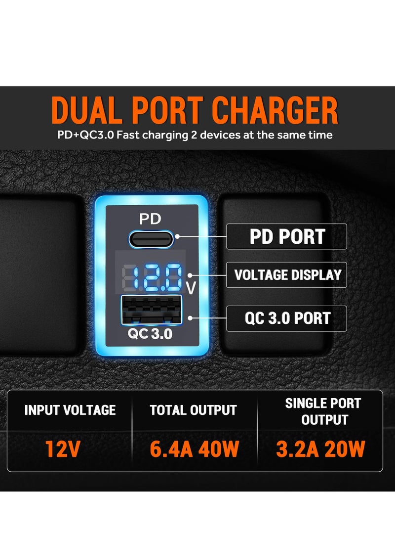 Generic - PD+QC3.0 Dual USB Car Charger Fit for Toyota, Type C USB Port Socket Fast Charging with LED Voltage Display & Frame Light, Car Power Socket Fit for Cellphone PDA Laptop GPS (1.3''×0.9'') - Image 1