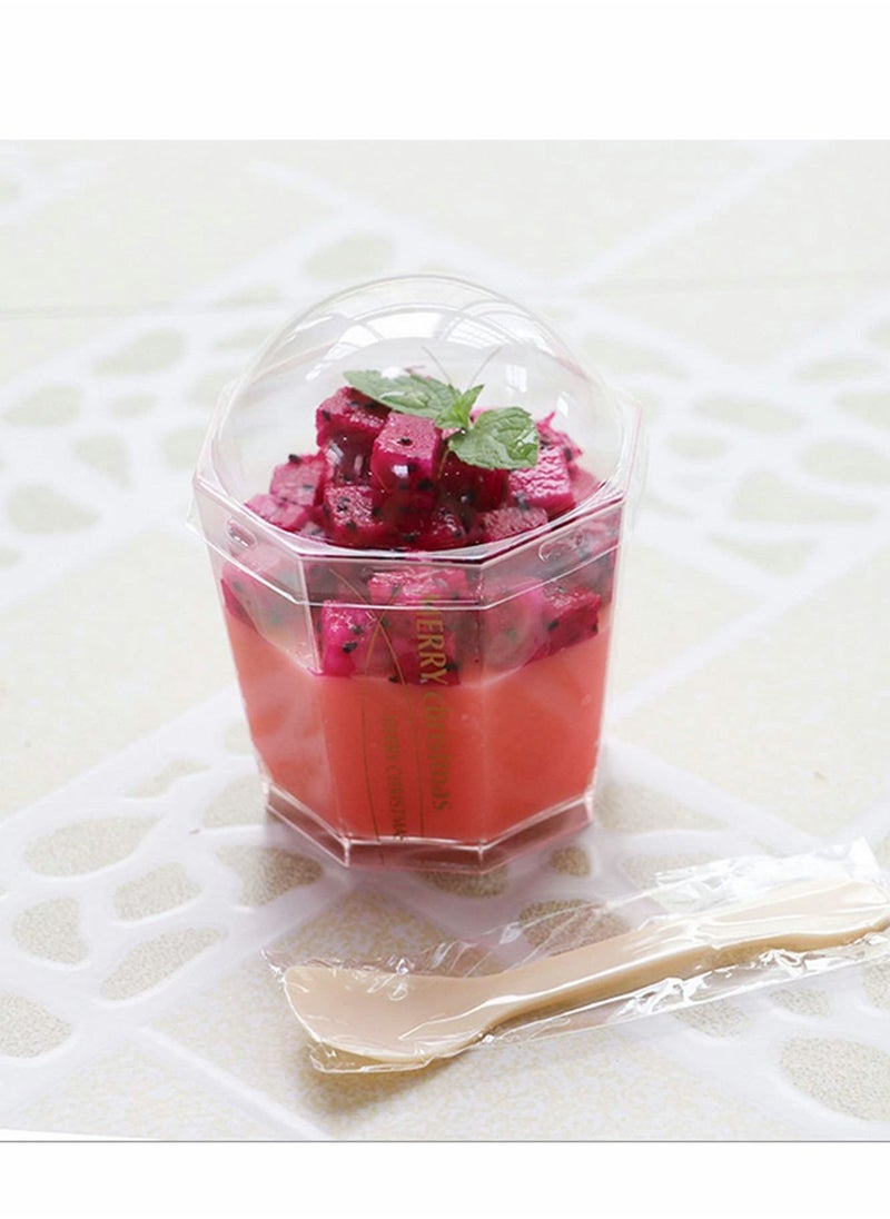 SYOSI - Dessert Cups, 25 Packs of 6-Ounce Transparent Plastic , Octagonal Mini Bowls, Reusable Appetizer Tablespoons and Lids, Cup for with Pudding Mousse - Image 1