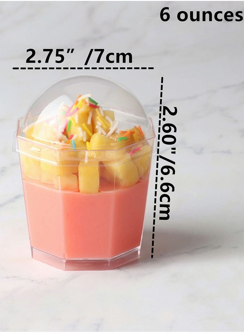 SYOSI - Dessert Cups, 25 Packs of 6-Ounce Transparent Plastic , Octagonal Mini Bowls, Reusable Appetizer Tablespoons and Lids, Cup for with Pudding Mousse - Image 1