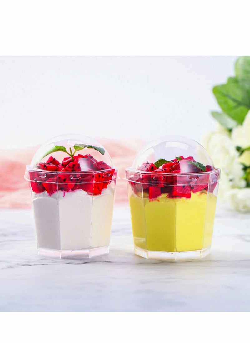 SYOSI - Dessert Cups, 25 Packs of 6-Ounce Transparent Plastic , Octagonal Mini Bowls, Reusable Appetizer Tablespoons and Lids, Cup for with Pudding Mousse - Image 1