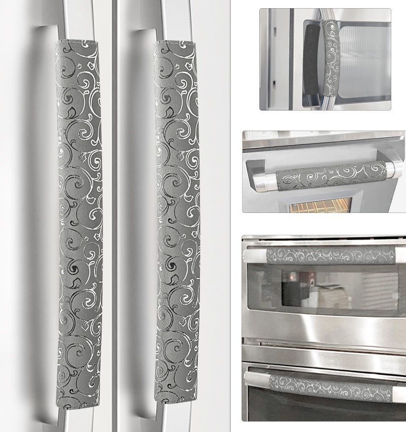 Luludamier Refrigerator Door Handle Covers, Set of 6, Non-Slip Fridge Handle Covers, Washable Appliance Handle Covers, Keep Your Kitchen Clean, Microwave Oven Dishwasher Handle Protector(Gray, Silver pattern) - Image 1