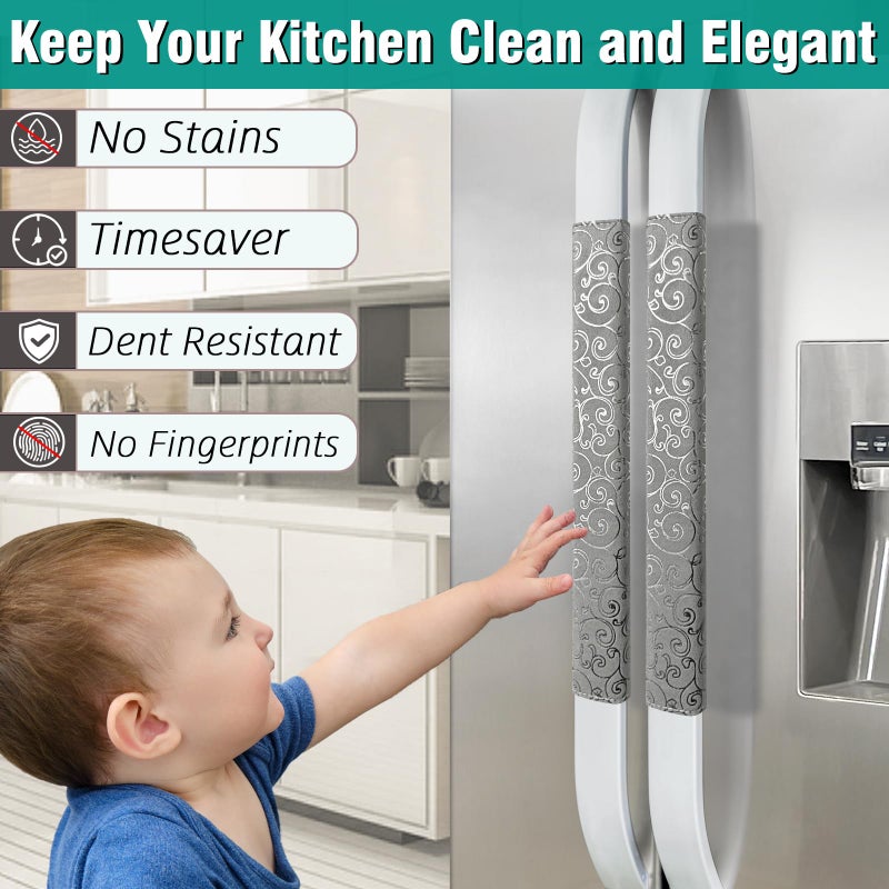 Luludamier Refrigerator Door Handle Covers, Set of 6, Non-Slip Fridge Handle Covers, Washable Appliance Handle Covers, Keep Your Kitchen Clean, Microwave Oven Dishwasher Handle Protector(Gray, Silver pattern) - Image 2