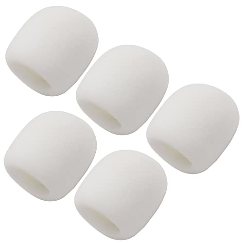 Fielect 5Pcs Microphone Cover Sponge Foam Mic Cover Handheld Microphone Windscreen Shield Protector Mic Foam Filter Cover White for Karaoke DJ, KTV, Broadcasting - Image 1