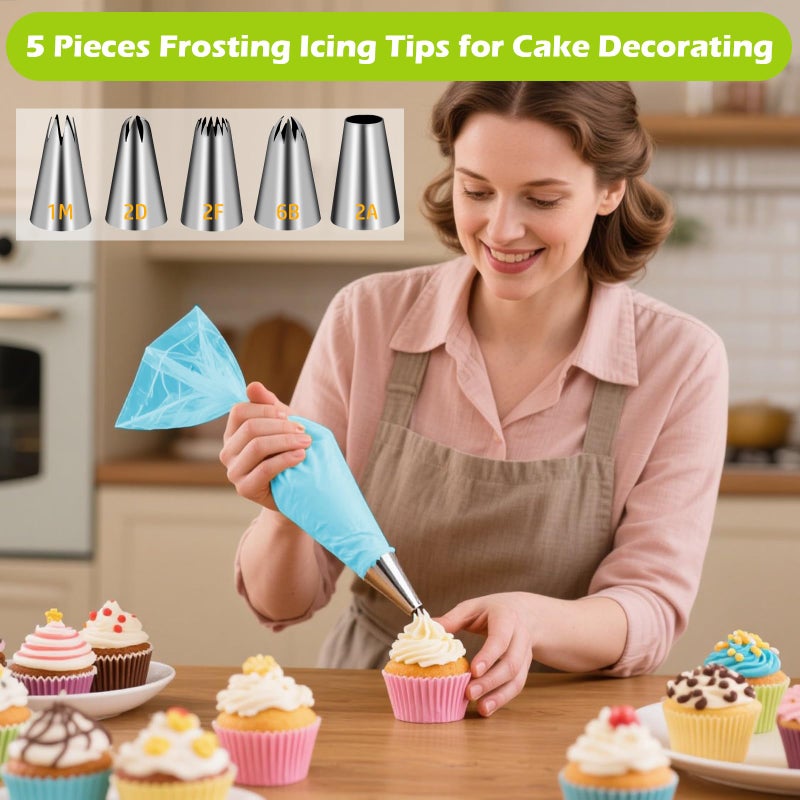Suuker Large Piping Tips Set, Seamless Stainless Steel Cake Decorating Tips, Pastry Tips and Piping Bags, Frosting Icing Tips for Baking Cupcakes, Cake, Cookie (1M 2D 2F 6B 2A) - Image 2