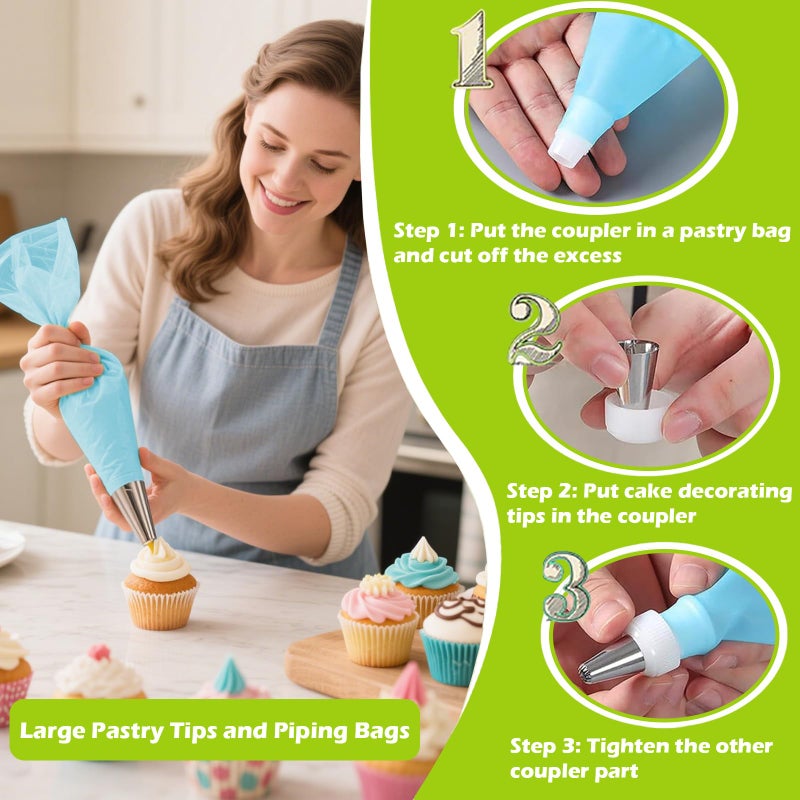 Suuker Large Piping Tips Set, Seamless Stainless Steel Cake Decorating Tips, Pastry Tips and Piping Bags, Frosting Icing Tips for Baking Cupcakes, Cake, Cookie (1M 2D 2F 6B 2A) - Image 5