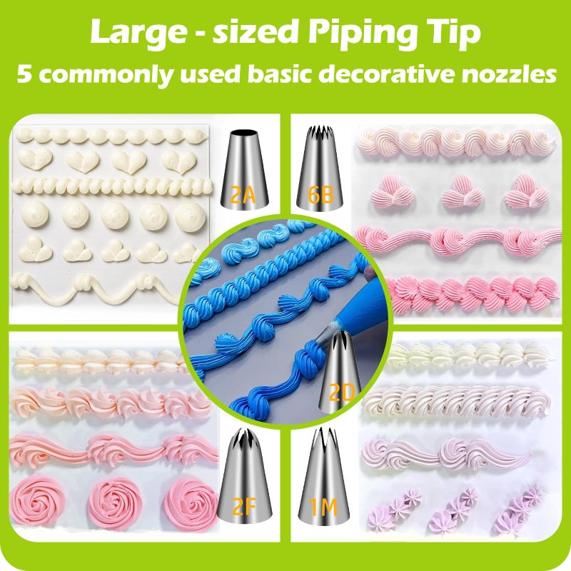 Suuker Large Piping Tips Set, Seamless Stainless Steel Cake Decorating Tips, Pastry Tips and Piping Bags, Frosting Icing Tips for Baking Cupcakes, Cake, Cookie (1M 2D 2F 6B 2A) - Image 3