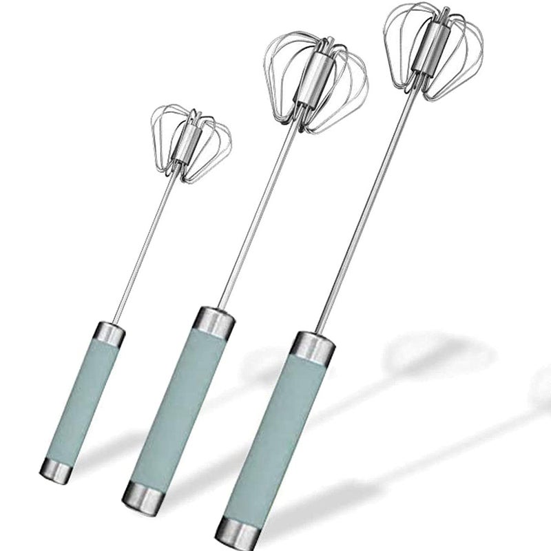 Stainless Steel Semiautomatic Egg Whisk  3PCS Hand Push Rotary Whisk Blender Blue