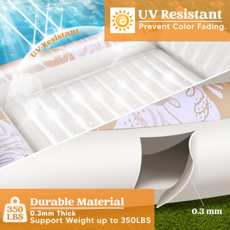 Sloosh سلوش طوفة استلقاء للتسمير قابلة للنفخ، 85" × 57" طوفات مسبح كبيرة جداً للبالغين مع وسادة، 4 في 1 طوفة حوض التسمير، سرير استلقاء للتشمس في بركة كرات هوائية، XL-ذهبي أبيض - Image 4