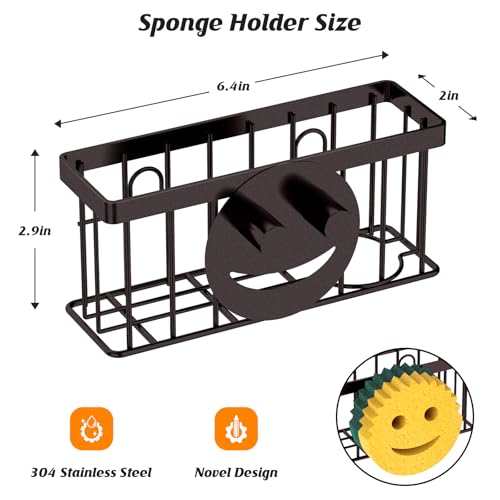 MURLONG Sponge Holder Smiley Face,Sink Caddy,Sink Organizer with 2 Suction Cups/1 Adhesive Strips,Designed for Sponge,Soap,Dish Brush,Scrubber - Bronze - Image 2