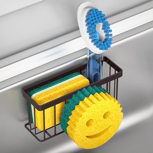 MURLONG Sponge Holder Smiley Face,Sink Caddy,Sink Organizer with 2 Suction Cups/1 Adhesive Strips,Designed for Sponge,Soap,Dish Brush,Scrubber - Bronze - Image 1
