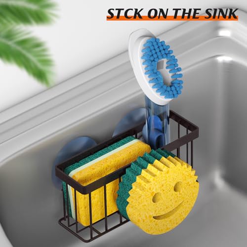 MURLONG Sponge Holder Smiley Face,Sink Caddy,Sink Organizer with 2 Suction Cups/1 Adhesive Strips,Designed for Sponge,Soap,Dish Brush,Scrubber - Bronze - Image 5