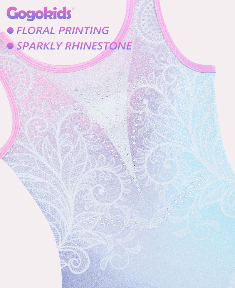 Gogokids Gymnastics Leotards for Girls Sparkly Rhinestone Dance Unitards Biketards with Shorts Activewear, Pink Blue, 9-10 Years - Image 3