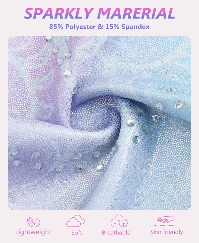 Gogokids Gymnastics Leotards for Girls Sparkly Rhinestone Dance Unitards Biketards with Shorts Activewear, Pink Blue, 9-10 Years - Image 4