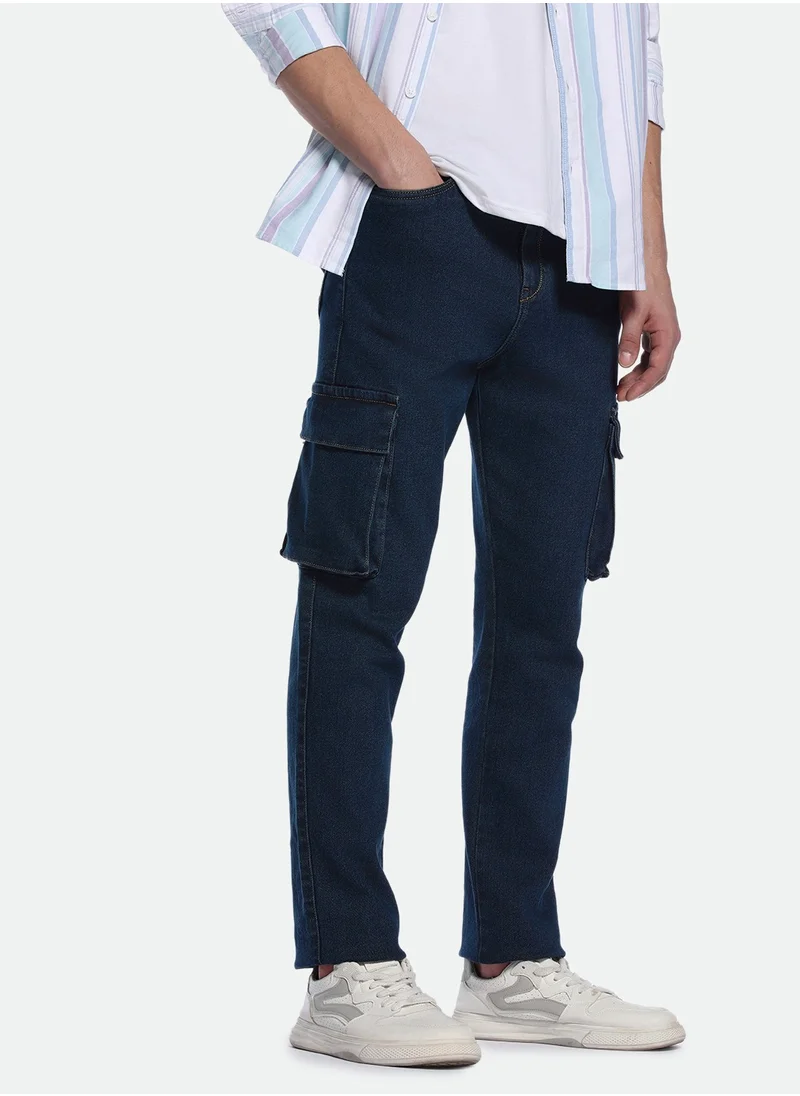 دينيس لينغو Straight Fit Mid Blue Men's Jeans with Button & Zip Closure (Denim)