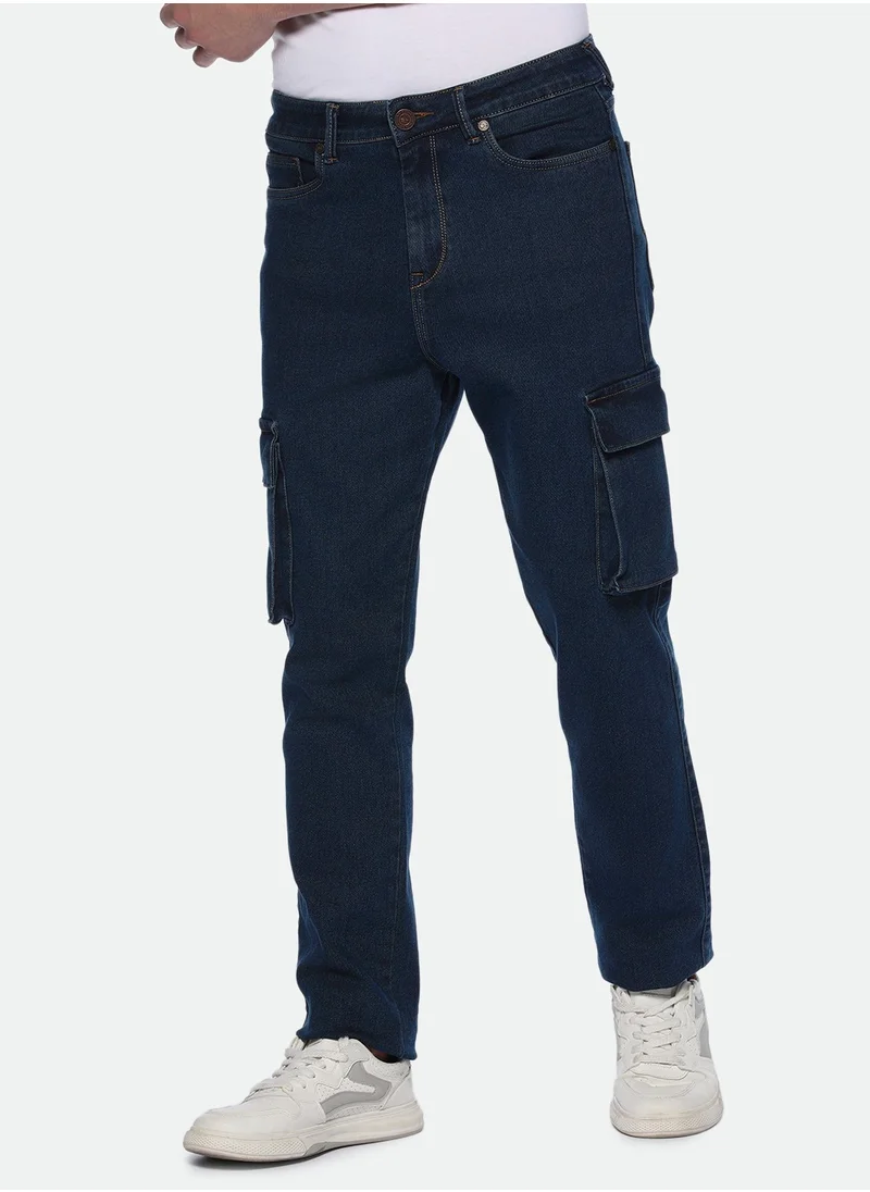 دينيس لينغو Straight Fit Mid Blue Men's Jeans with Button & Zip Closure (Denim)