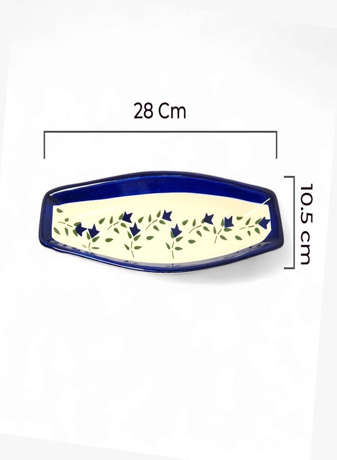 VOIDROP Set of 2 Multi-Purpose Kitchen Serving Platter Ceramic Tray - Versatile for Snacks Tea Coffee Biscuit Namkeen to Serve to Your Guest (Blue) - Image 3