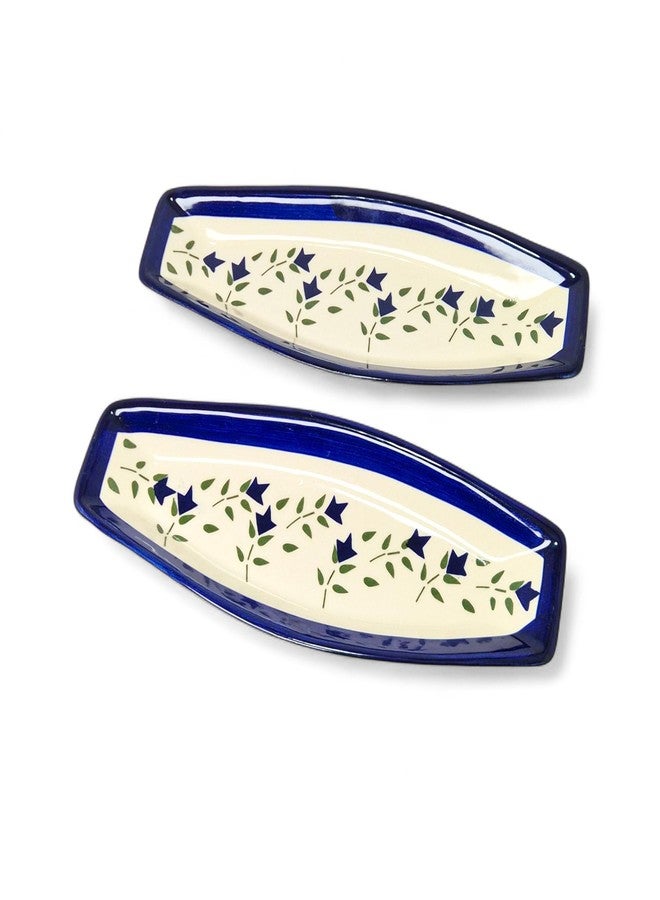 VOIDROP Set of 2 Multi-Purpose Kitchen Serving Platter Ceramic Tray - Versatile for Snacks Tea Coffee Biscuit Namkeen to Serve to Your Guest (Blue) - Image 4