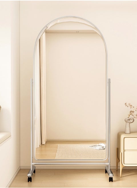 Multipurpose Use Moveable Arched Design Full Length Mirror Floor Standing Mirror Large Full Body Mirror Dressing Mirror Round Durable Stainless Steel Aluminum Frame Decorative Mirror with Wheels for Living Room Home Shops 60x40x166 cm