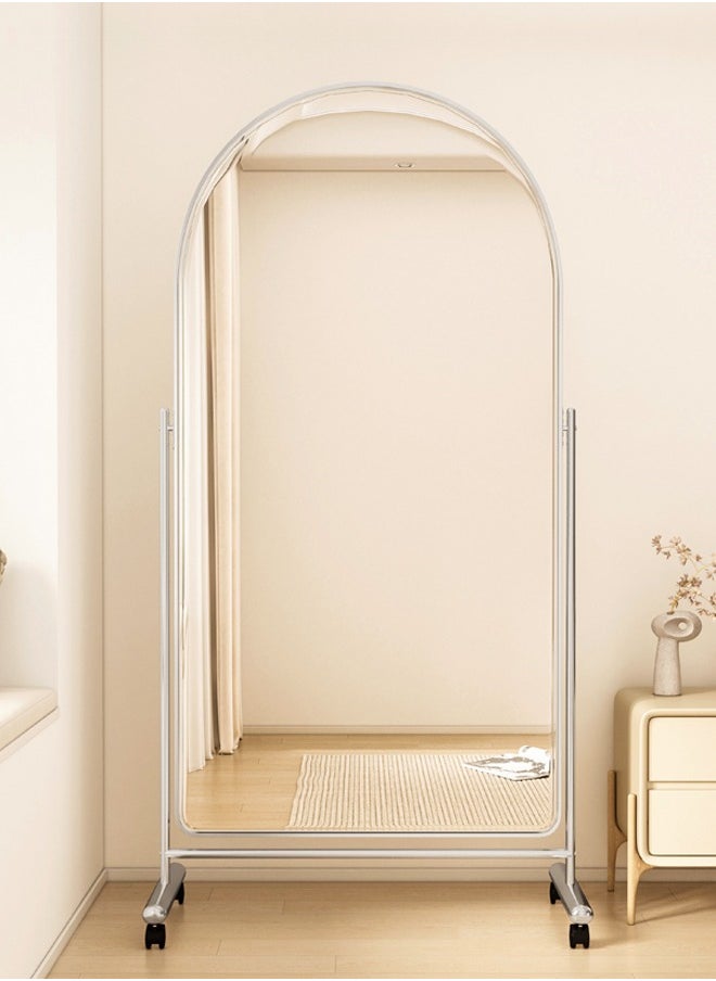 Multipurpose Use Moveable Arched Design Full Length Mirror Floor Standing Mirror Large Full Body Mirror Dressing Mirror Round Durable Stainless Steel Aluminum Frame Decorative Mirror with Wheels for Living Room Home Shops 60x40x166 cm