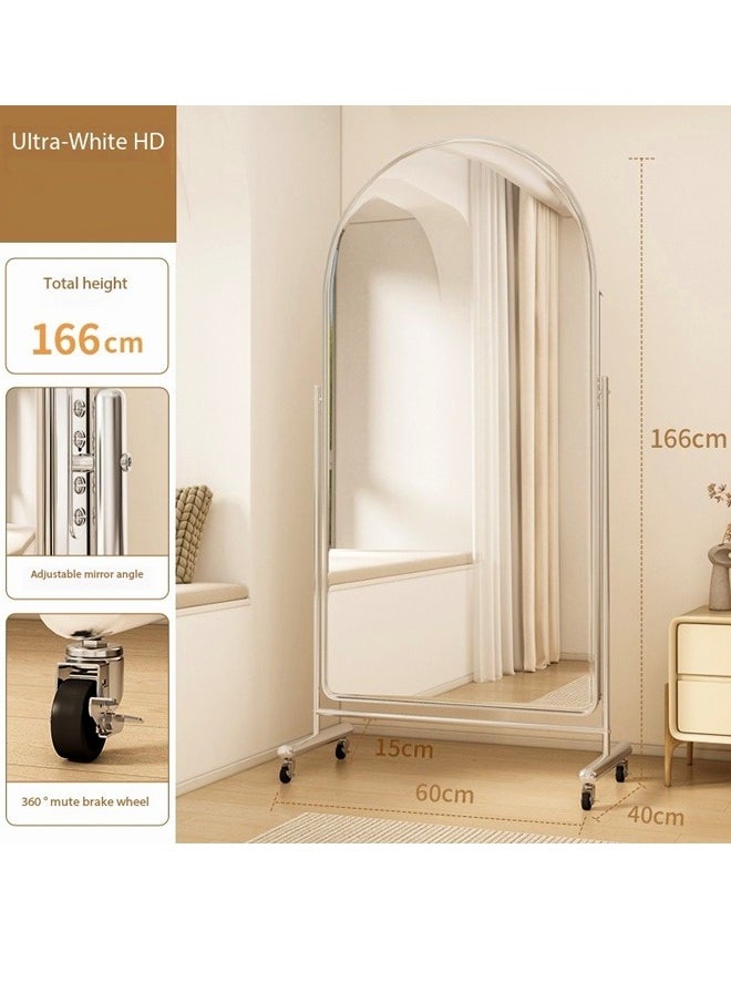 Multipurpose Use Moveable Arched Design Full Length Mirror Floor Standing Mirror Large Full Body Mirror Dressing Mirror Round Durable Stainless Steel Aluminum Frame Decorative Mirror with Wheels for Living Room Home Shops 60x40x166 cm