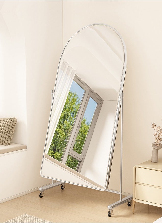 Multipurpose Use Moveable Arched Design Full Length Mirror Floor Standing Mirror Large Full Body Mirror Dressing Mirror Round Durable Stainless Steel Aluminum Frame Decorative Mirror with Wheels for Living Room Home Shops 60x40x166 cm