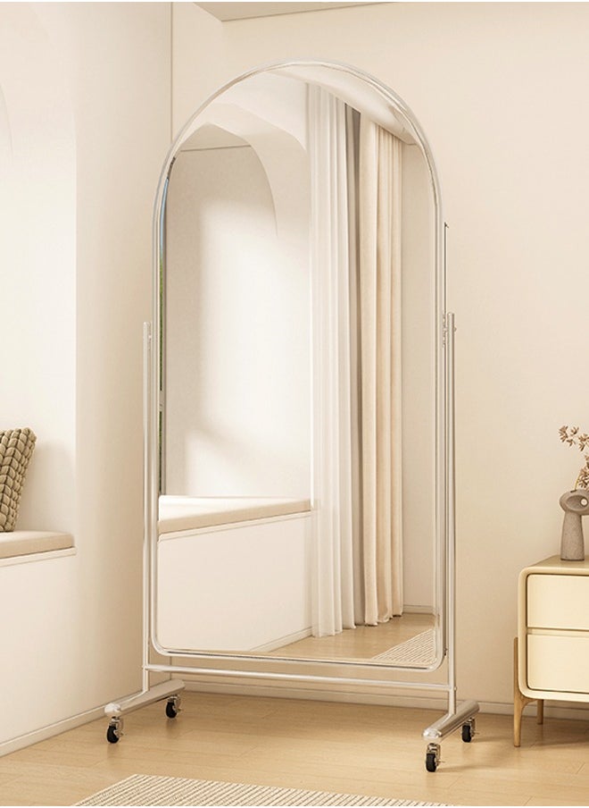 Multipurpose Use Moveable Arched Design Full Length Mirror Floor Standing Mirror Large Full Body Mirror Dressing Mirror Round Durable Stainless Steel Aluminum Frame Decorative Mirror with Wheels for Living Room Home Shops 60x40x166 cm