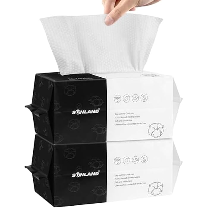 SUNLAND Disposable Face Towels Clean Face Tissue Super Soft for Sensitive Skin，Makeup Remover Dry Wipes，No Lint and Degradable 160 Count 2 Pack - Image 1