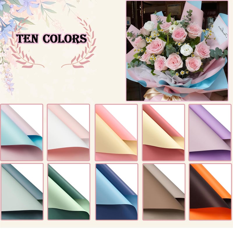 DNSGOOR 548Pcs Flower Wrapping Paper Kit with 200Sheets Double Sided Color Waterproof Bouquet Wrapping Paper Decor Crowns 3D Butterfly Bouquet Pins Ribbons for Valentines Graduation Birthday Party - Image 3