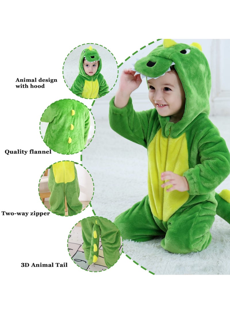 SYOSI One-piece Pajamas for Kids, Flannel Dinosaur One Piece Pajamas, Animal Fancy Dress  Halloween  Costume Outfit Hooded Romper Jumpsuit Suitable for Children Height: 90-100cm(Green Stegosaurus) - Image 2