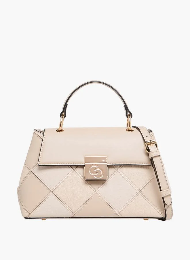 Celeste Panelled Satchel Bag with Detachable Strap and Flap Closure