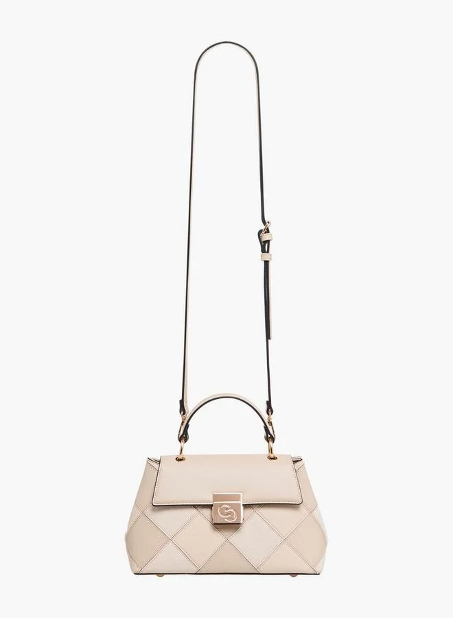 Celeste Panelled Satchel Bag with Detachable Strap and Flap Closure