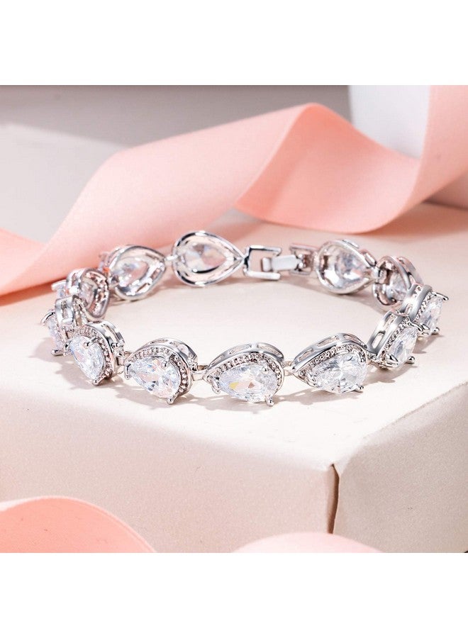 EVER FAITH Cubic Zirconia Wedding Tennis Bracelets For Women, White Gold Plated Teardrop Rhinestone April Birthstone Bracelet For Women, Bridal Jewelry - Image 5
